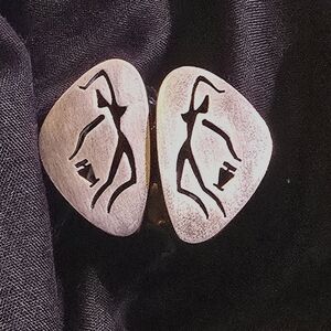 VTG MCM Los Castillo Taxco Sterling Silver Modernist Figural Cufflinks Mexico